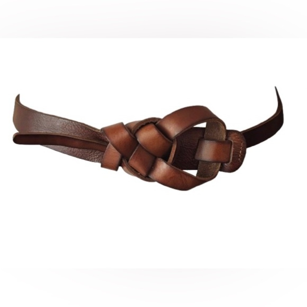 Vintage Brown Leather Belt Braided Bow Large Medium Western Cowgirl